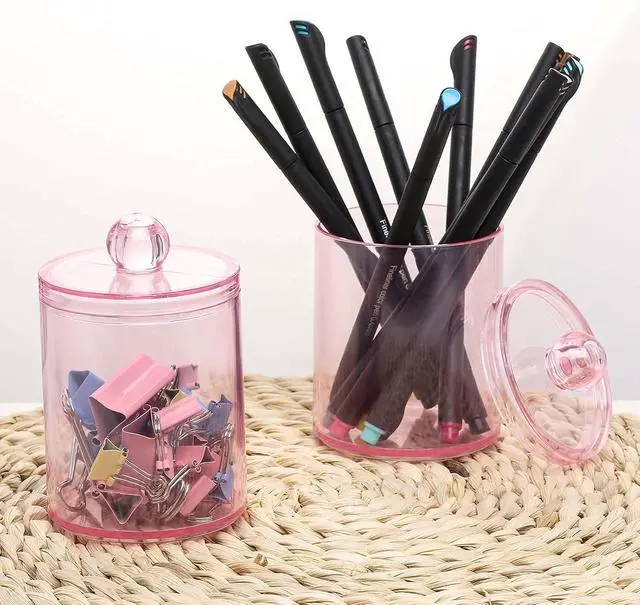 Alt view image 6 of 7 - Tbestmax 2 Pack Qtip Holder Bathroom Jars Canisters for Cotton Ball Swab Pad Storage Dispenzer, Pink 10-Ounce