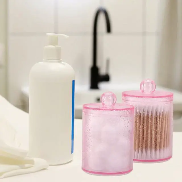 Alt view image 7 of 7 - Tbestmax 2 Pack Qtip Holder Bathroom Jars Canisters for Cotton Ball Swab Pad Storage Dispenzer, Pink 10-Ounce