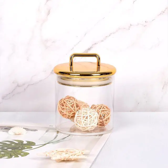 Alt view image 3 of 5 - 16 oz Small Acrylic Storage Apothecary Jar with Gold Airtight Lid | Bathroom Vanity Organizer Containers | Ideal Decorative Canisters for Shells, Bath Salt, Cotton Swabs, Cotton Ball, Flossers