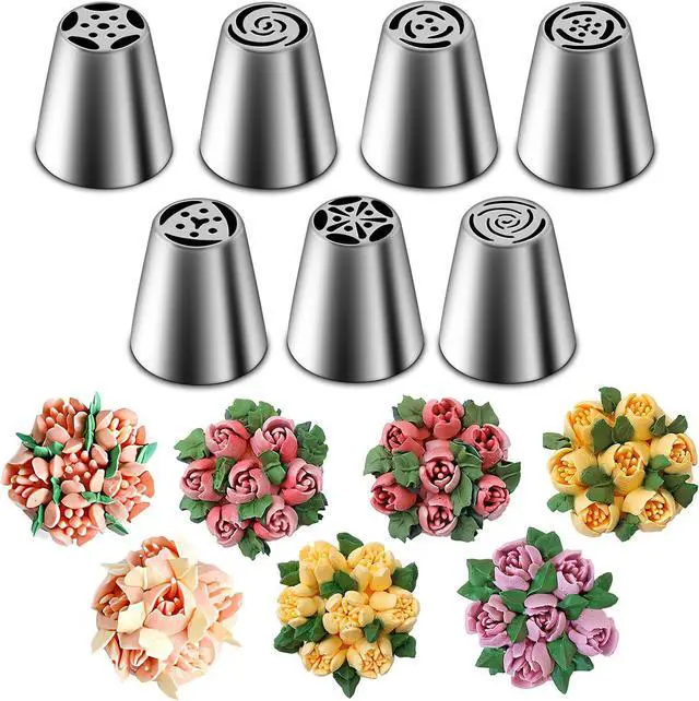 Main image of Suuker Russian Piping Tips Set, 7 Pieces | Stainless Steel, Cupcake Flower Shaped Frosting Nozzle Kit, For Pastry Cupcakes Cakes Cookies Decorating