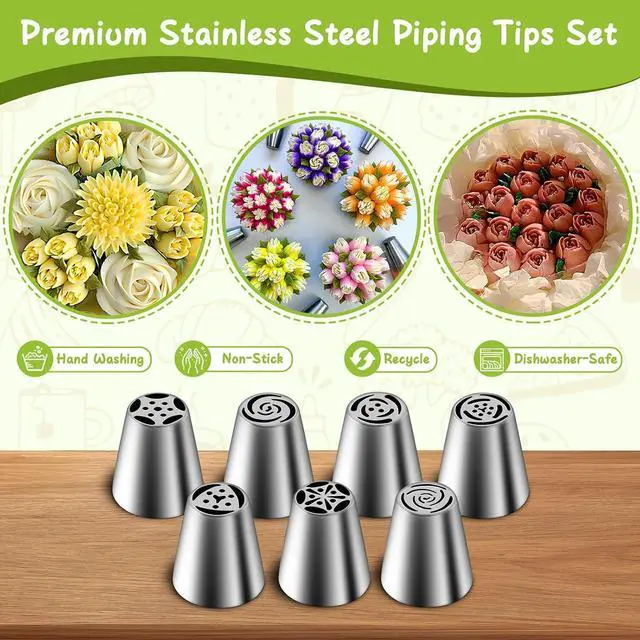 Alt view image 5 of 6 - Suuker Russian Piping Tips Set, 7 Pieces | Stainless Steel, Cupcake Flower Shaped Frosting Nozzle Kit, For Pastry Cupcakes Cakes Cookies Decorating