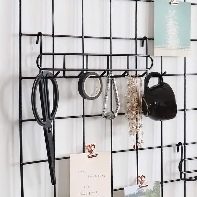 Alt view image 3 of 7 - Storage Hooks Rack, 2 Pack - Iron Wire Grid Hooks for Wall Mount Storage and Display, 10.7x 2.8x1.8 », Black