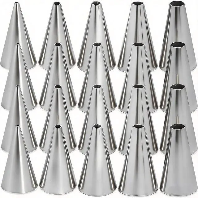 Main image of 20 PCS Round Piping Tip Stainless Steel Cream Cupcake Nozzles Frosting Macaron Cake Decorating Tools Multipurpose Pastry Piping for Small Pastries Puffs Cupcakes Filling Donuts Other Pastries5 Sizes