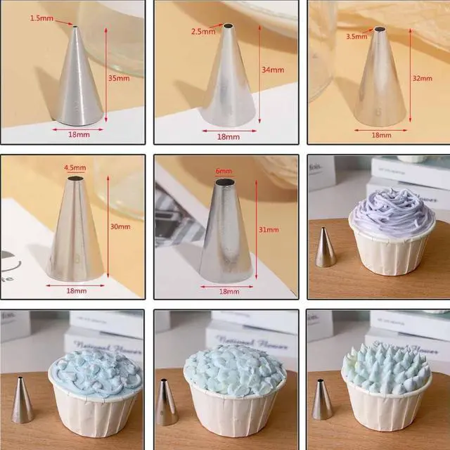 Alt view image 2 of 7 - 20 PCS Round Piping Tip Stainless Steel Cream Cupcake Nozzles Frosting Macaron Cake Decorating Tools Multipurpose Pastry Piping for Small Pastries Puffs Cupcakes Filling Donuts Other Pastries5 Sizes