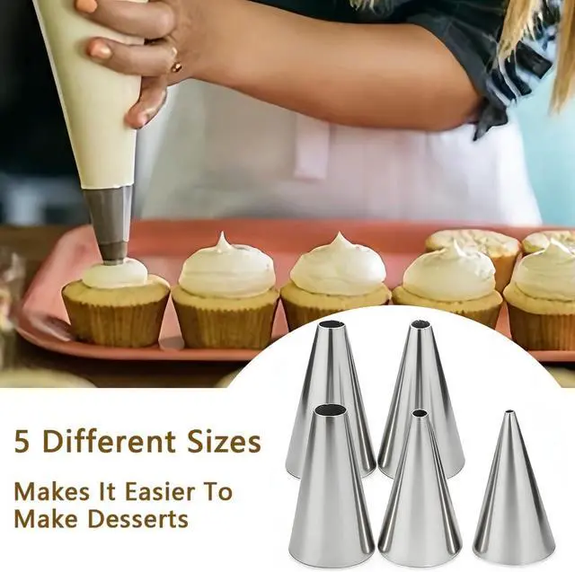 Alt view image 4 of 7 - 20 PCS Round Piping Tip Stainless Steel Cream Cupcake Nozzles Frosting Macaron Cake Decorating Tools Multipurpose Pastry Piping for Small Pastries Puffs Cupcakes Filling Donuts Other Pastries5 Sizes