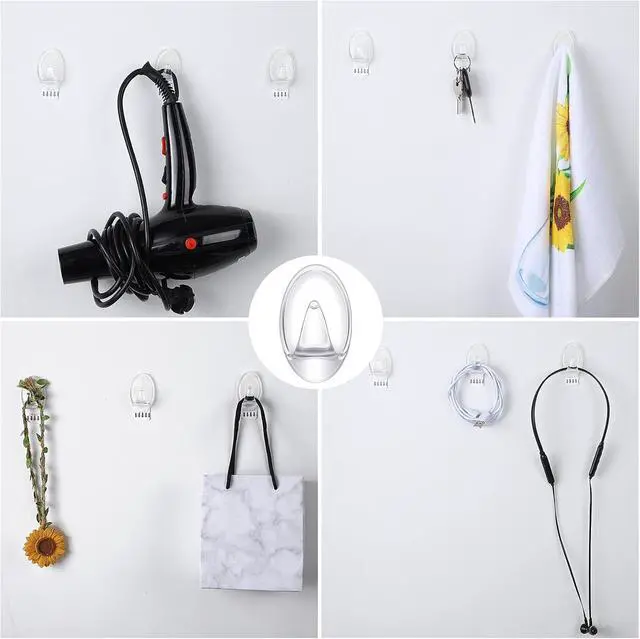 Alt view image 6 of 6 - Blulu 12 Pcs Clear Adhesive Hooks for Hanging Wall Hooks Heavy Duty 22 lb Max No Damage Waterproof Transparent Hook with 15 Pcs Self-Adhesive Tapes for Home Bathroom Kitchen Office Wall