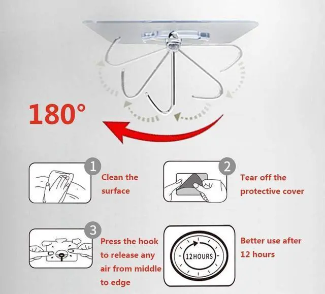 Alt view image 3 of 7 - 20 Pack Transparent Adhesive Hooks 30 lb(Max), Waterproof and Oilproof Reusable Seamless Hooks, Heavy Duty Wall Hook for Kitchen Bathroom Office