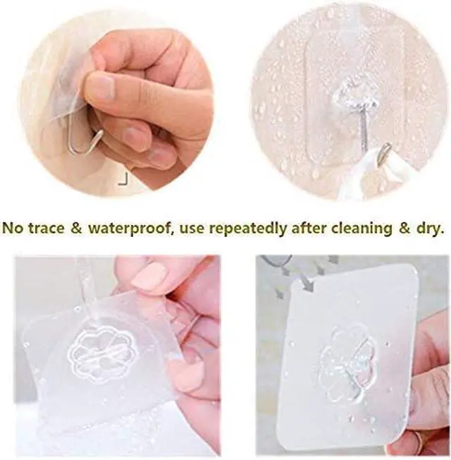 Alt view image 4 of 7 - 20 Pack Transparent Adhesive Hooks 30 lb(Max), Waterproof and Oilproof Reusable Seamless Hooks, Heavy Duty Wall Hook for Kitchen Bathroom Office