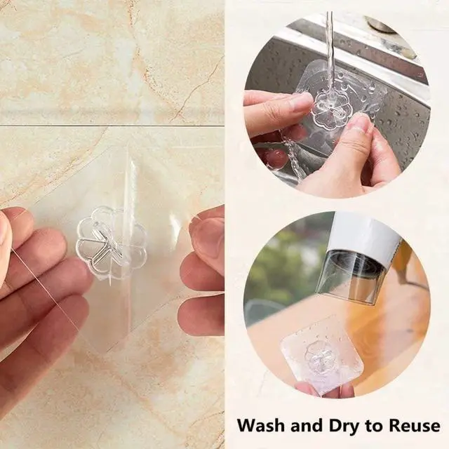 Alt view image 5 of 7 - 20 Pack Transparent Adhesive Hooks 30 lb(Max), Waterproof and Oilproof Reusable Seamless Hooks, Heavy Duty Wall Hook for Kitchen Bathroom Office