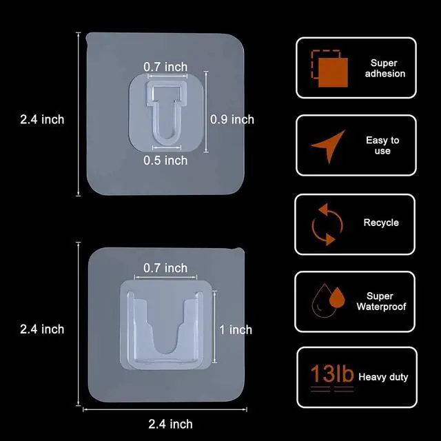 Alt view image 2 of 7 - Double Sided Adhesive Wall Hooks,24 Pack Self Adhesive Hooks,Suitable for Hanging and Organizing