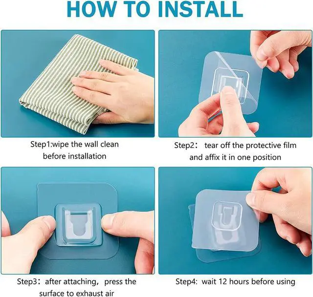 Alt view image 5 of 7 - Double Sided Adhesive Wall Hooks,24 Pack Self Adhesive Hooks,Suitable for Hanging and Organizing