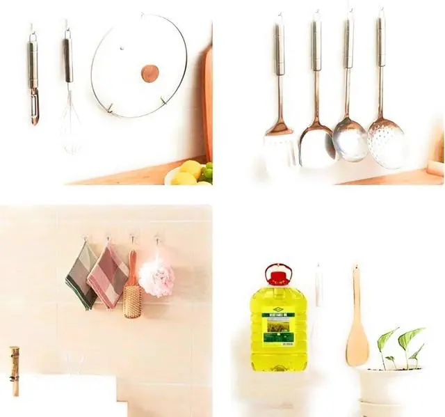 Alt view image 4 of 6 - QUALIALL 33lbs Adhesive Hooks for Hanging on Wall or Ceiling, Heavy Duty, Clear, Damage Free, Traceless, Stick on Hangers for Kitchen Bathroom, 10pcs
