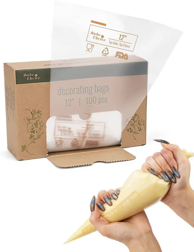 Main image of Bake Choice 12 Inch Piping Bags, 100PCS Thickened Disposable Pastry Bags | Anti Burst Icing Bags for Cream Frosting, Non-slip Frosting Bags, Cake & Cookie Decorating Supplies