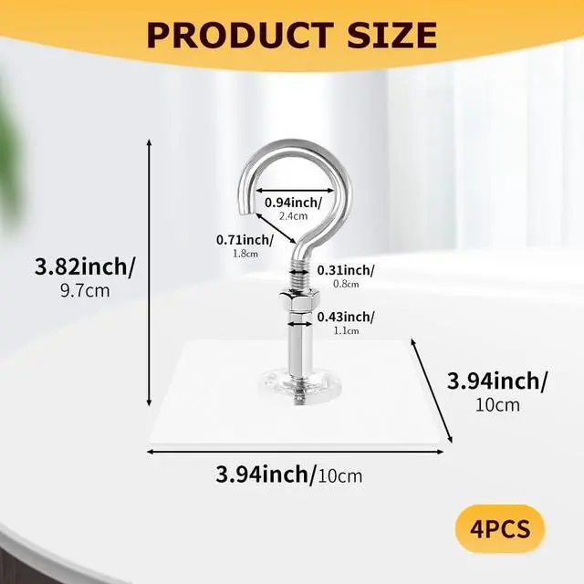 Alt view image 2 of 7 - 4 Pack Adhesive Ceiling Hooks, 11lbs Heavy Duty for Hanging Plants | No Drill Ceiling Hanging Hook for Plants Lanterns,Wind Chimes Stainless Steel Outdoor Adhesive Hooks