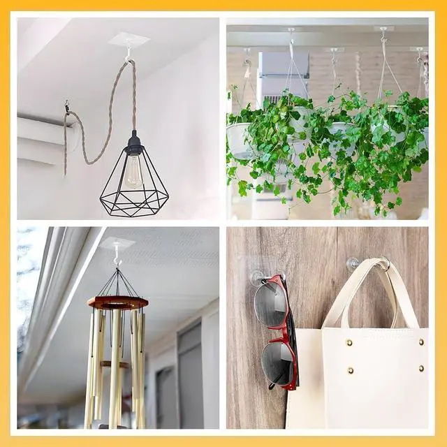 Alt view image 7 of 7 - 4 Pack Adhesive Ceiling Hooks, 11lbs Heavy Duty for Hanging Plants | No Drill Ceiling Hanging Hook for Plants Lanterns,Wind Chimes Stainless Steel Outdoor Adhesive Hooks