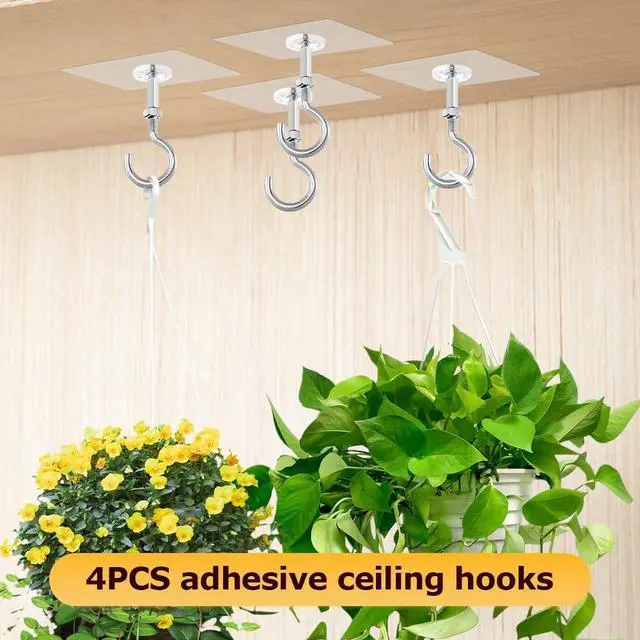 Alt view image 3 of 7 - 4 Pack Adhesive Ceiling Hooks, 11lbs Heavy Duty for Hanging Plants | No Drill Ceiling Hanging Hook for Plants Lanterns,Wind Chimes Stainless Steel Outdoor Adhesive Hooks