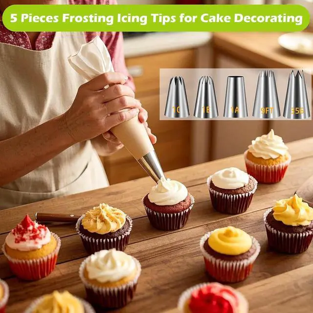 Alt view image 2 of 6 - Suuker Large Piping Tips Set, 5 Cake Decorating Tips, 1A 1E 1C 9FT 356 | 5 Large Icing Tips In Round, Open Star, Closed Star, French Star and Drop Flower Shapes for Cakes, Cupcakes and Cookies