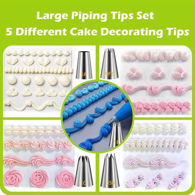 Alt view image 4 of 6 - Suuker Large Piping Tips Set, 5 Cake Decorating Tips, 1A 1E 1C 9FT 356 | 5 Large Icing Tips In Round, Open Star, Closed Star, French Star and Drop Flower Shapes for Cakes, Cupcakes and Cookies