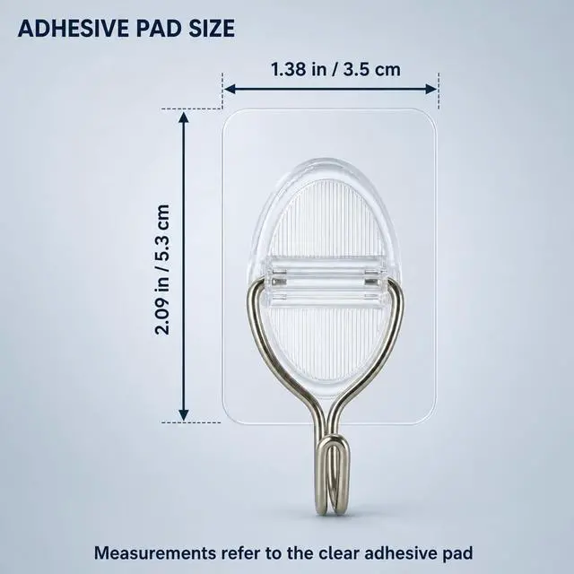 Alt view image 2 of 5 - Clear Adhesive Wall Hooks, Removable Stick On Hooks, 10 Pack | 3.5 x 5.3 cm clear pads with stainless steel hooks for kitchen and bathroom storage