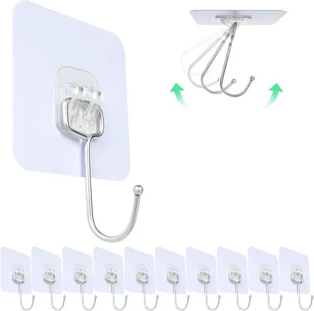 Alt view image 2 of 7 - Adhesive Hooks,Towel Coat Hooks for Hanging,Wall Sticker,10Packs,13lb(Max)