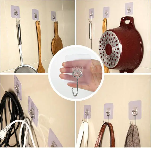 Alt view image 4 of 7 - Adhesive Hooks,Towel Coat Hooks for Hanging,Wall Sticker,10Packs,13lb(Max)