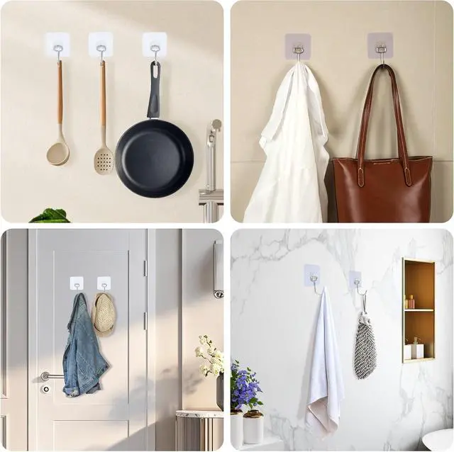 Alt view image 5 of 7 - Adhesive Hooks,Towel Coat Hooks for Hanging,Wall Sticker,10Packs,13lb(Max)