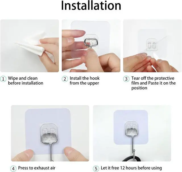 Alt view image 7 of 7 - Adhesive Hooks,Towel Coat Hooks for Hanging,Wall Sticker,10Packs,13lb(Max)
