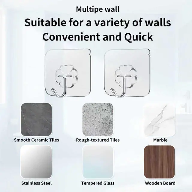 Alt view image 5 of 7 - 12 PCS Adhesive Large Wall Hooks, Wall Hangers Without Nails Self-Adhesive Traceless Clear and Removable, Waterproof and Rustproof Multiple Uses for Bathroom Kitchen Home