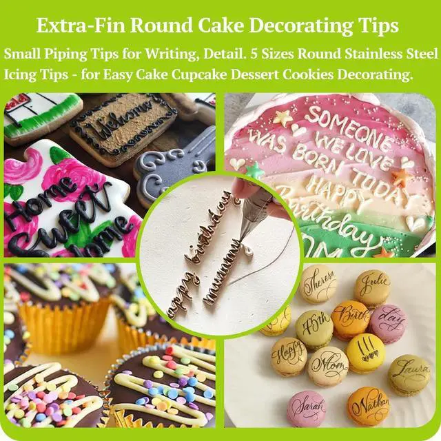 Alt view image 3 of 6 - Suuker Extra-Fine Round Piping Tips Set, 5-Piece Cake Decorating Tips | 5 Small Icing Tips for Cake, Cookie and Cupcake Decorating, Cake Writing Tool