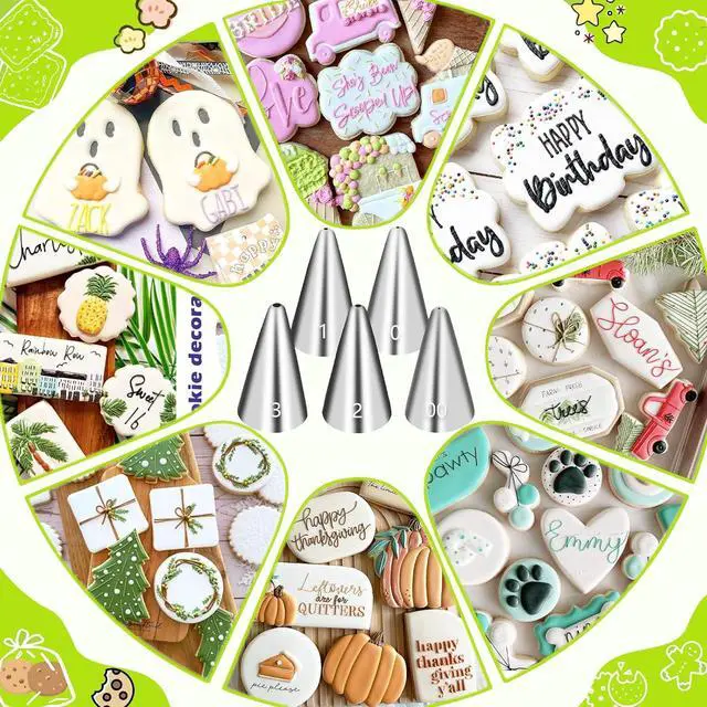 Alt view image 4 of 6 - Suuker Extra-Fine Round Piping Tips Set, 5-Piece Cake Decorating Tips | 5 Small Icing Tips for Cake, Cookie and Cupcake Decorating, Cake Writing Tool