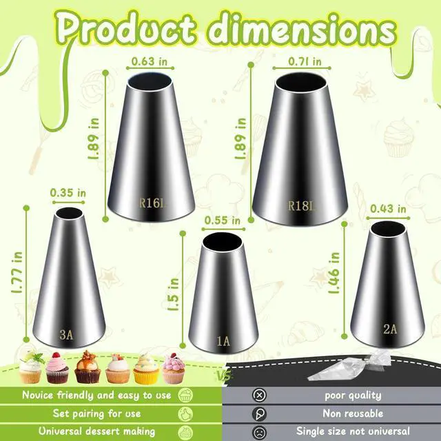 Alt view image 6 of 7 - Hendiy 5 Pieces Large Round Piping Tip Set, Stainless Steel | Professional Cake Decorating, Frosting Tip, For Cupcakes Cakes Cookies
