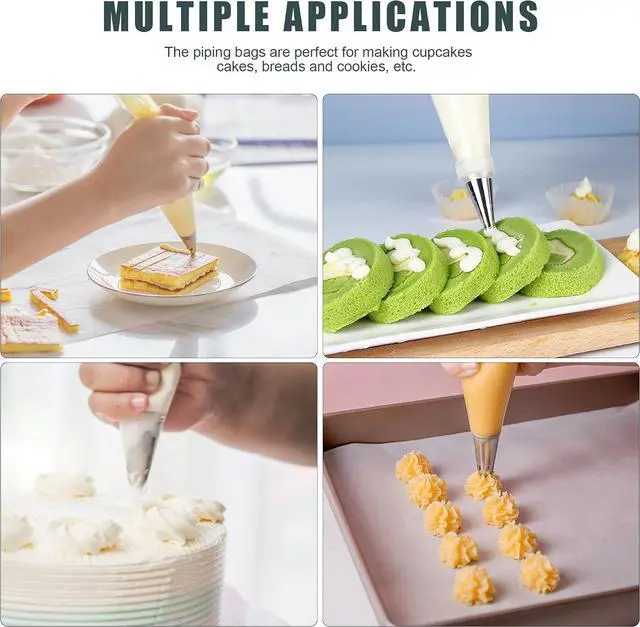 Alt view image 5 of 7 - Piping Bags and Tips Set, 100PCS 16 Inch Pastry Bags, Icing Bags Disposable | Cakes Decorating Supplies Kit, Simple Baking Supplies Set with 16 Piping Tips, 3 Cake Scraper, 2 Couplers, 2 Bag Ties
