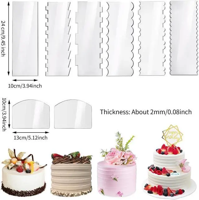 Alt view image 2 of 7 - 8 Pcs Cake Scraper Set, Cake Comb Edge Smoother Tool | Pastry Cutter Kitchen Baking Tools, Cake Scraper Smoother in 13 Patterns for Different Shapes of Cake Edges Transparent