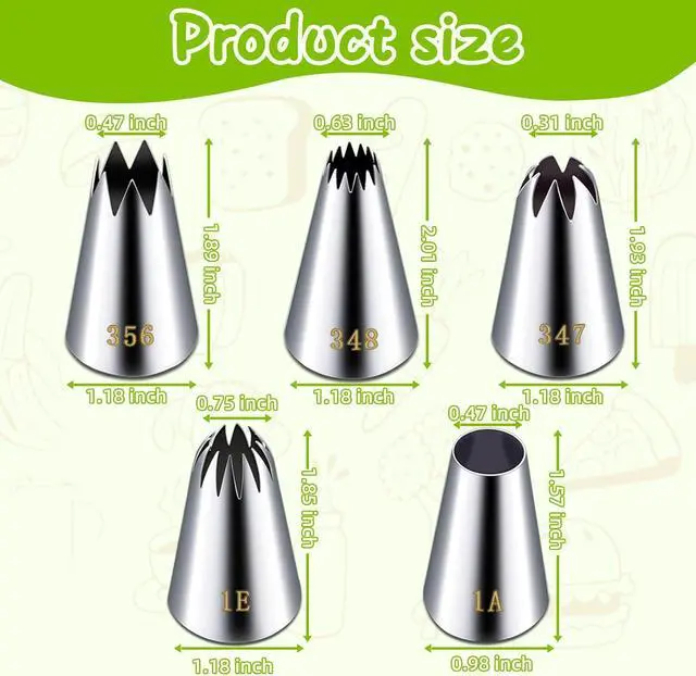 Alt view image 7 of 7 - Suuker Large Piping Tips Set, Stainless Steel | 5 Pieces, 1A 1E 348 347 356