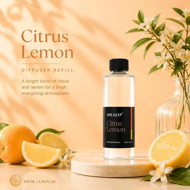 Alt view image 2 of 7 - Airkeep Citrus Lemon Reed Diffuser Refill 6.76 fl oz Premium Scented Oil for Home Aromatherapy Long-Lasting Fragrance for Reed Diffusers Perfect for Bathroom, Bedroom & Home Decor