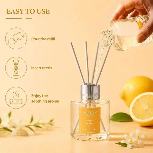 Alt view image 5 of 7 - Airkeep Citrus Lemon Reed Diffuser Refill 6.76 fl oz Premium Scented Oil for Home Aromatherapy Long-Lasting Fragrance for Reed Diffusers Perfect for Bathroom, Bedroom & Home Decor