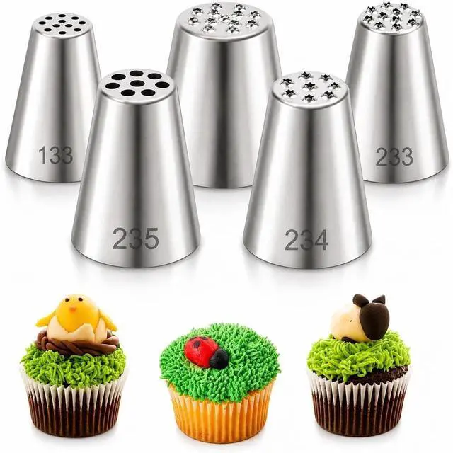 Main image of 5pcs Grass Piping Tip, Stainless Steel Grass Icing Tip, Cake Decorating Tips Piping Tips Set for Frosting Cupcakes Decoration DIY Baking Supplies