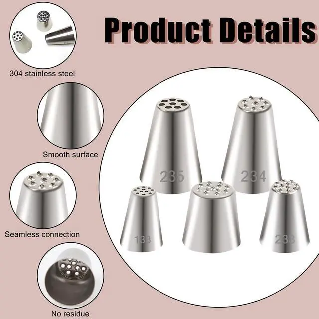 Alt view image 3 of 7 - 5pcs Grass Piping Tip, Stainless Steel Grass Icing Tip, Cake Decorating Tips Piping Tips Set for Frosting Cupcakes Decoration DIY Baking Supplies