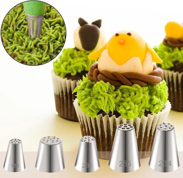 Alt view image 4 of 7 - 5pcs Grass Piping Tip, Stainless Steel Grass Icing Tip, Cake Decorating Tips Piping Tips Set for Frosting Cupcakes Decoration DIY Baking Supplies