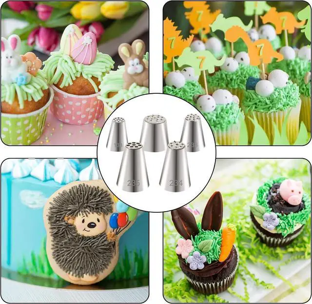 Alt view image 7 of 7 - 5pcs Grass Piping Tip, Stainless Steel Grass Icing Tip, Cake Decorating Tips Piping Tips Set for Frosting Cupcakes Decoration DIY Baking Supplies