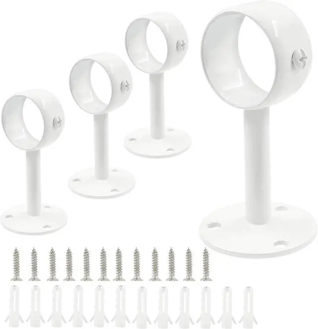 Main image of Biaungdo 1-1/4 Inch Ceiling Curtain Rod Bracket, White, 4 Pcs | Heavy Duty, Flange Rod Holder, Shower Curtain Closet Rod Holder, With Anchor Screw Kit, Locking Design