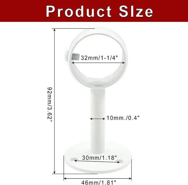 Alt view image 2 of 5 - Biaungdo 1-1/4 Inch Ceiling Curtain Rod Bracket, White, 4 Pcs | Heavy Duty, Flange Rod Holder, Shower Curtain Closet Rod Holder, With Anchor Screw Kit, Locking Design