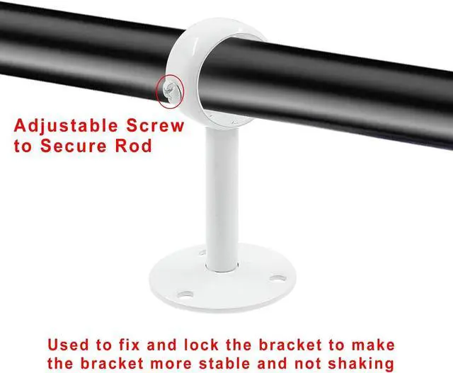 Alt view image 4 of 5 - Biaungdo 1-1/4 Inch Ceiling Curtain Rod Bracket, White, 4 Pcs | Heavy Duty, Flange Rod Holder, Shower Curtain Closet Rod Holder, With Anchor Screw Kit, Locking Design