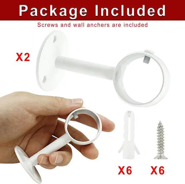 Alt view image 5 of 5 - Biaungdo 1-1/4 Inch Ceiling Curtain Rod Bracket, White, 4 Pcs | Heavy Duty, Flange Rod Holder, Shower Curtain Closet Rod Holder, With Anchor Screw Kit, Locking Design