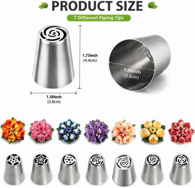 Alt view image 2 of 7 - 7 Pcs Large Russian Piping Tips Set, Stainless Steel Flower Frosting Nozzles, One-Press Cake Decorating Tips for Buttercream, Cupcakes, Cakes Dishwasher Safe