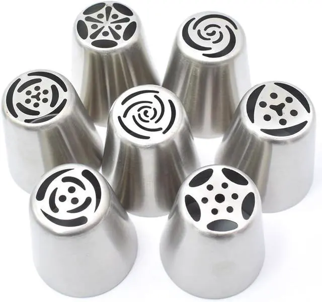 Alt view image 5 of 7 - 7 Pcs Large Russian Piping Tips Set, Stainless Steel Flower Frosting Nozzles, One-Press Cake Decorating Tips for Buttercream, Cupcakes, Cakes Dishwasher Safe