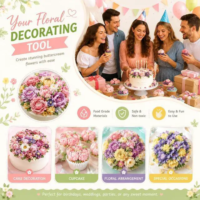 Alt view image 6 of 7 - 7 Pcs Large Russian Piping Tips Set, Stainless Steel Flower Frosting Nozzles, One-Press Cake Decorating Tips for Buttercream, Cupcakes, Cakes Dishwasher Safe