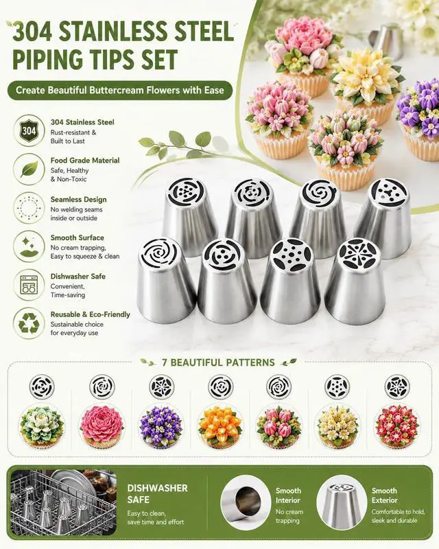 Alt view image 4 of 7 - 7 Pcs Large Russian Piping Tips Set, Stainless Steel Flower Frosting Nozzles, One-Press Cake Decorating Tips for Buttercream, Cupcakes, Cakes Dishwasher Safe