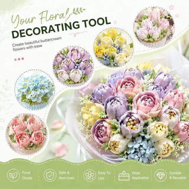 Alt view image 3 of 7 - 7 Pcs Large Russian Piping Tips Set, Stainless Steel Flower Frosting Nozzles, One-Press Cake Decorating Tips for Buttercream, Cupcakes, Cakes Dishwasher Safe