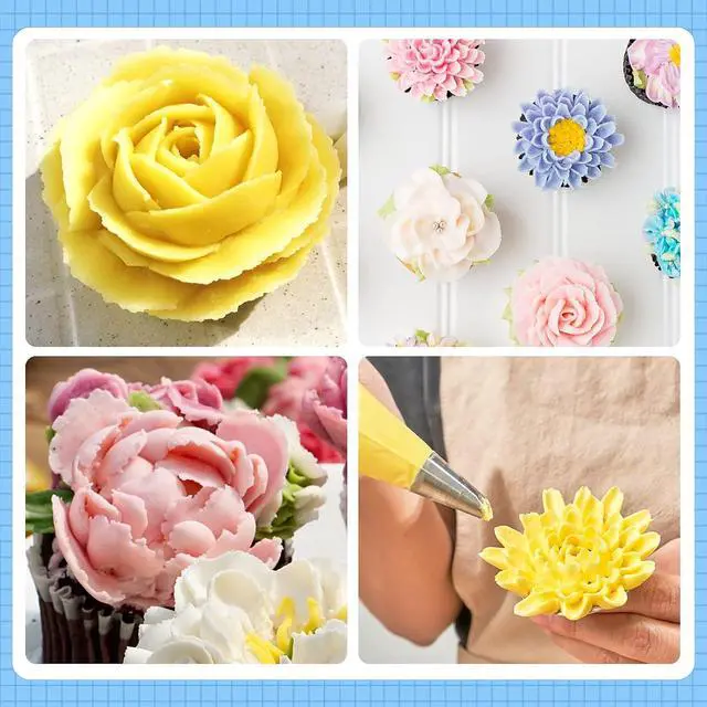Alt view image 5 of 7 - Kasmoire 8 Pcs Rose Flower Piping Tips Set,Petal Icing Tips with 10 Pcs Disposable Piping Bags for Cake Decorating
